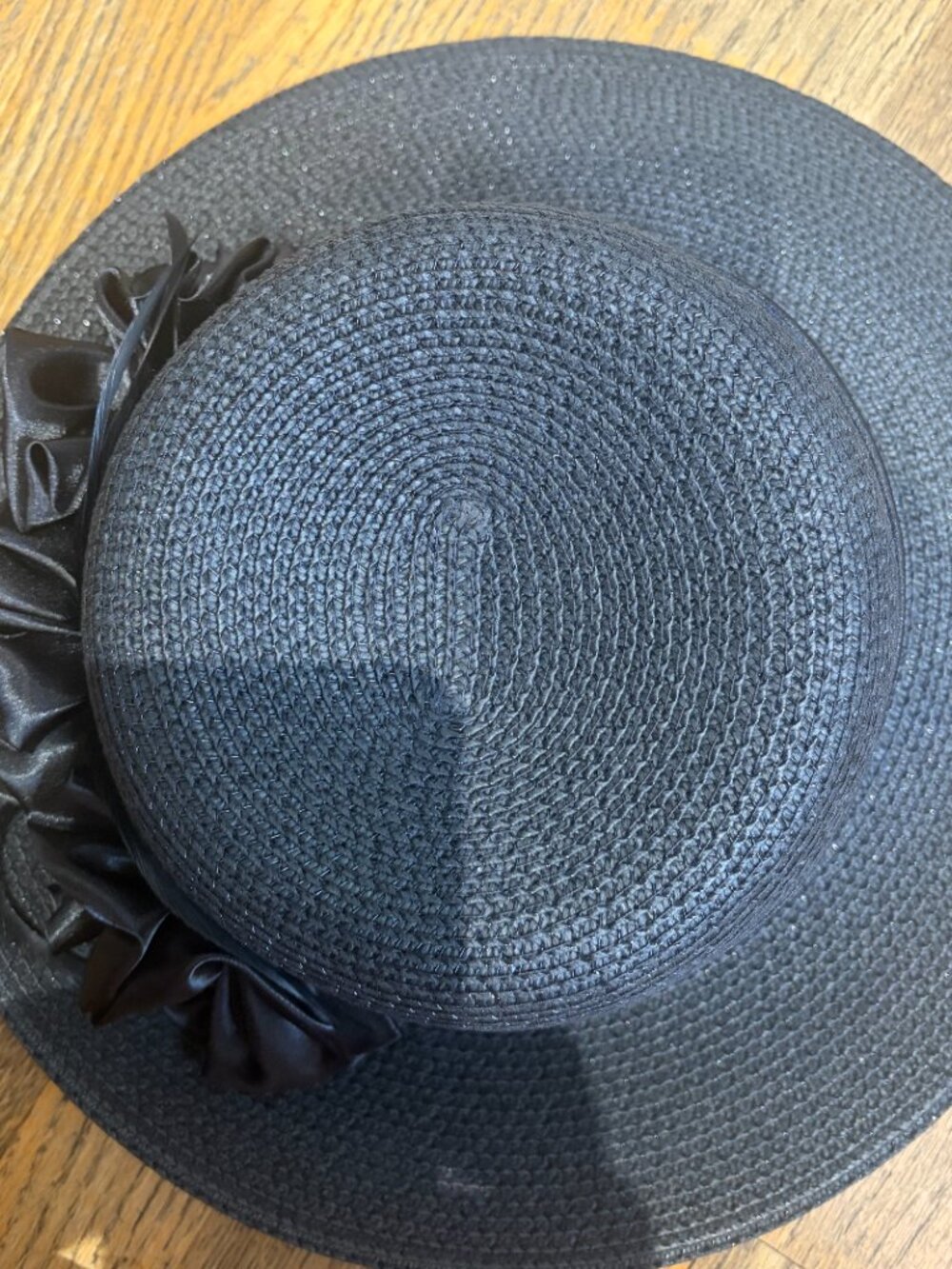 Swan Hat New York Paper Hat Black with Satin Flowers - Picture 3 of 7